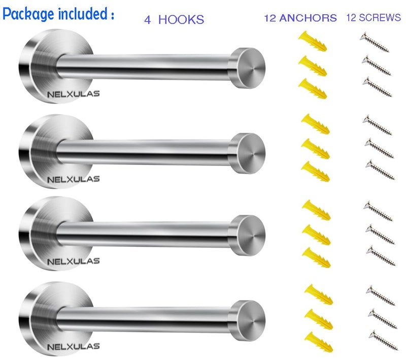 NELXULAS Brushed Stainless Steel Bath Towel Hooks Single Super Heavy Duty Wall Mount Hook, Coat Hook (6", 4 PCS) - Image 2